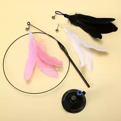 Brinquedo para gatos, bastão de provocação com sino, haste estendida, ventosa, auto alta e durável, ferramenta de provocação, cabeça de pena substituível - comprar online