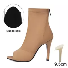 HROYL-Sapatos de Dança Femininos com Tubo Curto, Pano Estirável de Salto Alto,