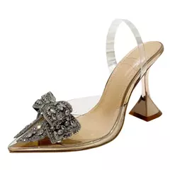 Aneikeh-sapatos de salto alto para mulheres, sapatos sexy com fivela, dedo apontado, decoração de nó borboleta, moda verão, 2023 na internet