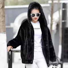 Jaqueta feminina com capuz de flanela forrada a lã, jaqueta curta solta, manga longa quente, comprimento médio, versão coreana, inverno, novo estilo - Wolf Magazine