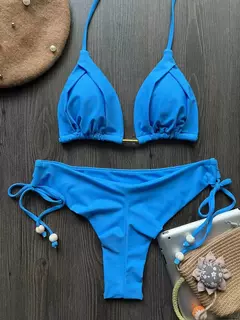 Imagem do Fato de banho triangular sexy para mulheres, biquínis brasileiros, maiô halter, maiô push up, corrente de metal, biquíni de praia, novo, 2023