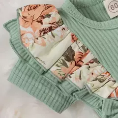 Imagem do Vestido para a menina do verão, macacão listrado, roupa do algodão, projeto floral, para o recém-nascido