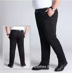 Calça de vestido reto grande para homens, alta esticada, escritório, preta, azul, cinza, calças de terno formal, plus size, 52, 50, 48, 46