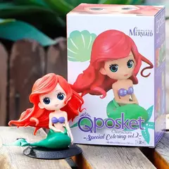 Disney q posket princesa ariel 10cm sereia a pequena beleza peixe pvc figura de ação modelo boneca brinquedo decoração do bolo para o presente do miúdo