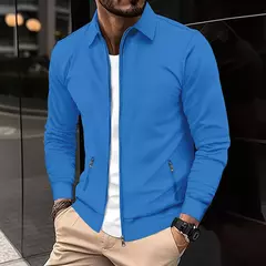 Jaqueta waffle de manga comprida masculina, monocromática, com zíper, bolso, cardigã lapela, gola polo casual, outdoor wear, primavera e outono - loja online