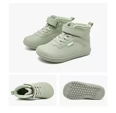 Hobibear crianças inverno sapatos descalços pouco/grande/criança caixa de dedo largo quente pele sintética forrado tornozelo gancho-loop tênis - Wolf Magazine