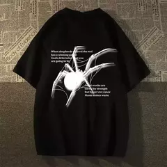 Camiseta solta de manga curta masculina, estampa de aranha, top estético grande, moda de rua, hip-hop, estampada, verão, nova