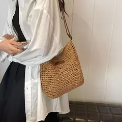 Bolsas boêmias de praia de palha para mulheres, alta capacidade, bolsa de ombro artesanal, bolsas de tecido casual, bolsa - loja online