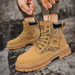Botas de couro amarelo masculino, sapato motocicleta, tornozelo alto, caminhar, Martin, casual, diário, marca de luxo, moda na internet