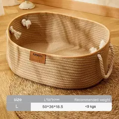 Cama japonesa para gatos, formato oval, tecido à mão, rattan, verão, resfriamento, cesta para gatinhos, corda de algodão, cestas para arranhar gatos - comprar online