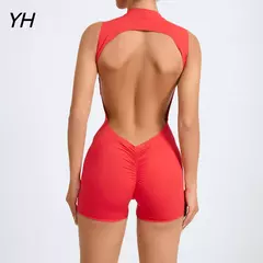 Sem mangas Yoga Vest Set para mulheres, colheita exercício, ginásio, treino, fitness, raspar shorts, macacão ativo, macacão esporte, almofada, 1 peça, 2024