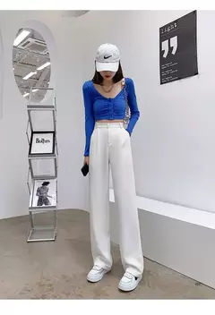 Calça feminina de cintura alta até o chão, branca, solta, perna larga, feminina de escritório, reta, roupas longas, senhoras, outono, inverno - Wolf Magazine