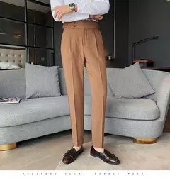 Imagem do Homens estilo britânico ternos calças novo masculino sólido calças de cintura alta alta qualidade formal magro ajuste negócio casual terno calças