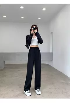 Imagem do Calça feminina de cintura alta até o chão, branca, solta, perna larga, feminina de escritório, reta, roupas longas, senhoras, outono, inverno