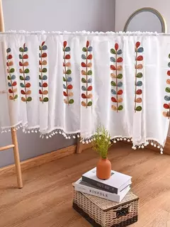 Cortina semi-pura bordada, Quatro cores Branch, Camadas de cozinha, Meia janela, Rod Pocket, Cortinas Voile para Cozinha