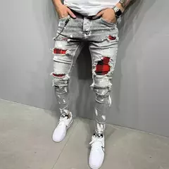 Calça jeans rasgada e skinny masculina, calça lápis jeans casual, stretch slim fit, remendos de endotécio, buraco de grade, nova moda - Wolf Magazine