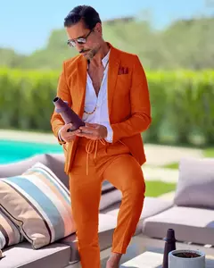 Imagem do Terno de linho de peito único masculino, casaco casual, desgaste formal do trabalho, jaqueta, calças, slim fit, negócios, casamento, noivo, verão, 2 peças