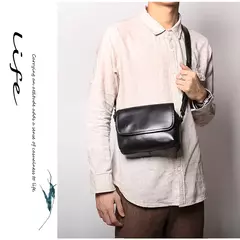 Bolsa de ombro retrô de couro genuíno masculina, grande capacidade, bolsa transversal diagonal, bolsa pequena para iPad, cavalo louco na internet