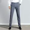 Calças de spandex clássicas masculinas, ternos cinza, calças de alfaiataria social, tecido formal, calças baratas, moda formal
