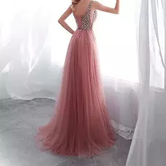 Imagem do 2020 novas roupas femininas transfronteiriças cor sólida bordado miçangas sexy com decote em v vestido de malha atacado estilo sem mangas