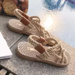 Sandálias de corda trançada feminina, estilo casual tradicional, criatividade simples, sapatos de verão - loja online