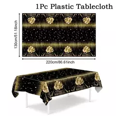 Toalha de mesa descartável para festa de aniversário, capa de mesa para homens e mulheres, ouro rosa, preto, dourado, velho, material de festa - loja online