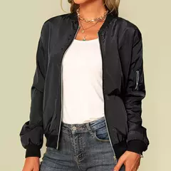 Jaqueta bomber fina feminina, manga comprida, casaco fino, corta-vento casual, gola alta, jaqueta com zíper, monocromática, moda outono - loja online