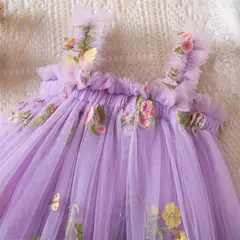 Vestido de malha bordado feminino, Alça de fada, Asas de arco traseiro, Princesa, Aniversário, Doces Bebés, Verão - Wolf Magazine