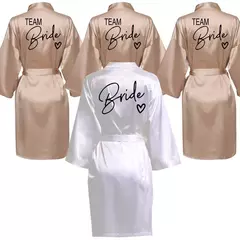 Imagem do Kimono cetim pijama com letras pretas, dama de honra roupão, Wedding Party Team Bride Robe, SP003