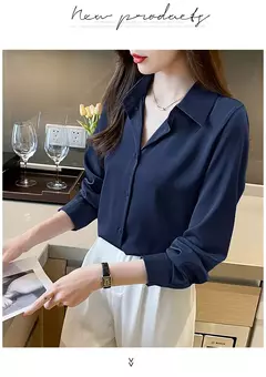 Camisa coreana de manga comprida feminina, top sólido de chiffon, moda feminina, escritório, primavera, verão, C242 - loja online