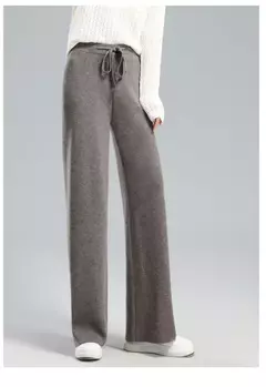 Imagem do Calça feminina de malha elástica de cintura alta, até o tornozelo, grossa, quente, chique, casual, básica, macia, reta, moda coreana