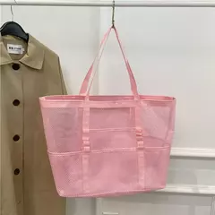 Bolsa de praia de malha portátil para mulheres, maquiagem, bolsa de lavagem, organizador de banho, Shopper Totes, verão - Wolf Magazine