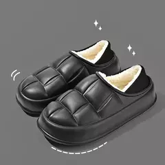 Chinelos de algodão impermeáveis para casais, sapatos de confinamento de pelúcia interior, bolsas femininas e chinelos domésticos, outono e inverno - loja online