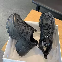 2024 novo verão preto chunky tênis casuais feminino nova moda plataforma sapatos esportivos femininos malha sapatos de plataforma de couro - Wolf Magazine