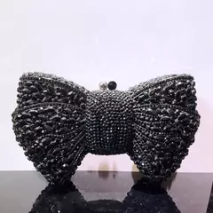 Luxo Bow Stone Clutch Bags para Mulheres, Lady's Crystal Evening Bags, Metal Verde, Minaudiere, Black Rhinestone Handbag, Wedding Party Purse na internet