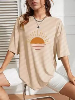 Imagem do Camiseta estampada criativa feminina solar, tops de verão hip-hop, gola redonda, combina tudo, manga curta, algodão, roupas femininas confortáveis