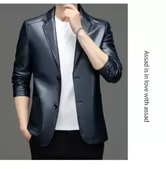 Imagem do Outono novo casaco de couro masculino terno lapela negócios casual jaqueta de couro masculino