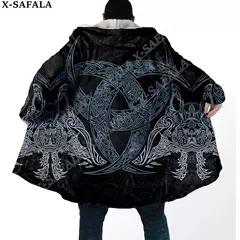 Manto com capuz unisex à prova de vento, casaco casual, símbolo de tatuagem viking, corvo e odin, sobretudo grosso e quente, casaco masculino, símbolo - comprar online