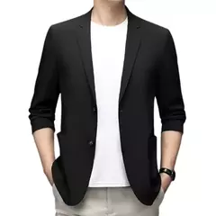 Imagem do Blazers de negócios monocromáticos masculinos, blazers slim fit, botões duplos, lapela, mangas 3/4, terno de deslocamento, casaco do noivo