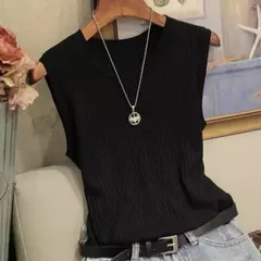 Zjaiss-colete de malha com colar redondo para as mulheres, camisa sem mangas, casual, fino, nova moda, verão, 2019 - loja online
