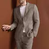 Fato elegante de casamento completo masculino, conjunto de roupa de linho masculino, trajes masculinos, formal e clássico, 2 peças
