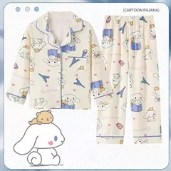 Imagem do Sanrio Cinnamon Kuromi Pijama infantil, pijama solto, cardigã casual, manga longa, minha melodia, roupas de anime kawaii, gola aleta