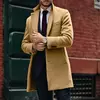 Sobretudo de lã de comprimento médio masculino, monocromático, gola alta, jaqueta solta, botão Fit, casaco de negócios, jaquetas masculinas, moda, inverno