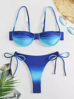 Fato de banho plissado com cordão feminino, biquínis arco, maiô sexy, banhista, conjunto de biquíni gradiente, moda verão, 2 peças - Wolf Magazine