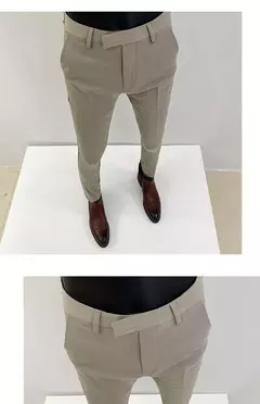 Imagem do Homens terno calças calças formais pantalone hombre estiramento fino cor sólida vestido casual calças de comprimento total moda novas roupas masculinas