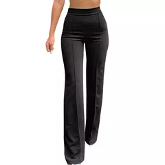 Calça larga fina e monocromática feminina, cintura alta, OL, calça longa de carreira feminina, moda outono, calça chique de fundo drop - Wolf Magazine