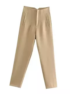 TRAF-Calças lápis cintura alta com costura para mulheres, calças no tornozelo, moda escritório, streetwear outono, 2023 - Wolf Magazine