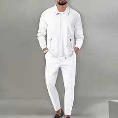 Conjunto de duas peças de waffle masculino, zíper de lapela, casaco monocromático, confortável casual, primavera e verão, best-seller - loja online
