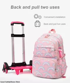 Rolling School Bags for Girls, Mochila impermeável para crianças com rodas, Trolley Luggage Back Pack, Ensino médio