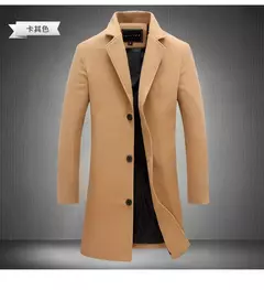 Casaco longo de algodão masculino, à prova de vento, Monocromático, Lã, Blended, Casual, Moda empresarial, Tamanho 5XL, Novo, Outono, Inverno, 2022 - comprar online